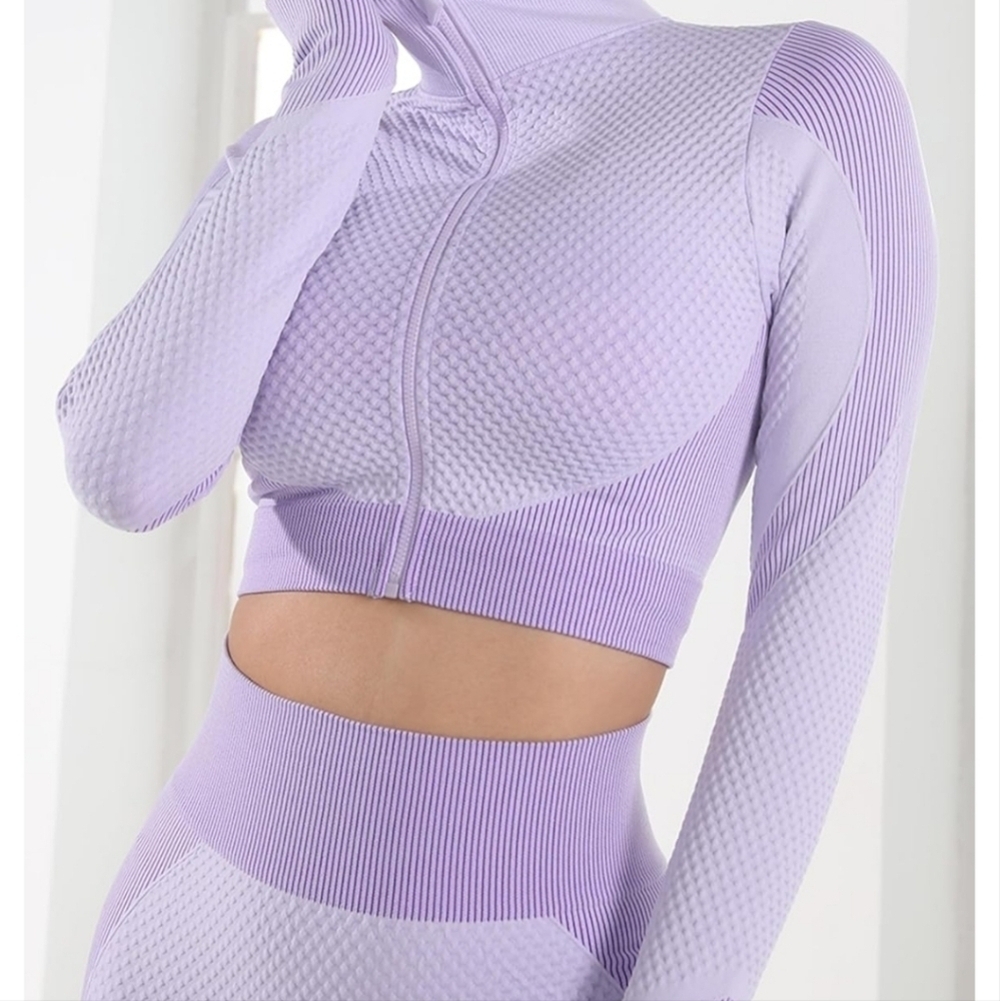 NEW Countouring Gym Yoga Outfit Colorblock Zip Up Sport Jacket Crop L - Picture 8 of 10